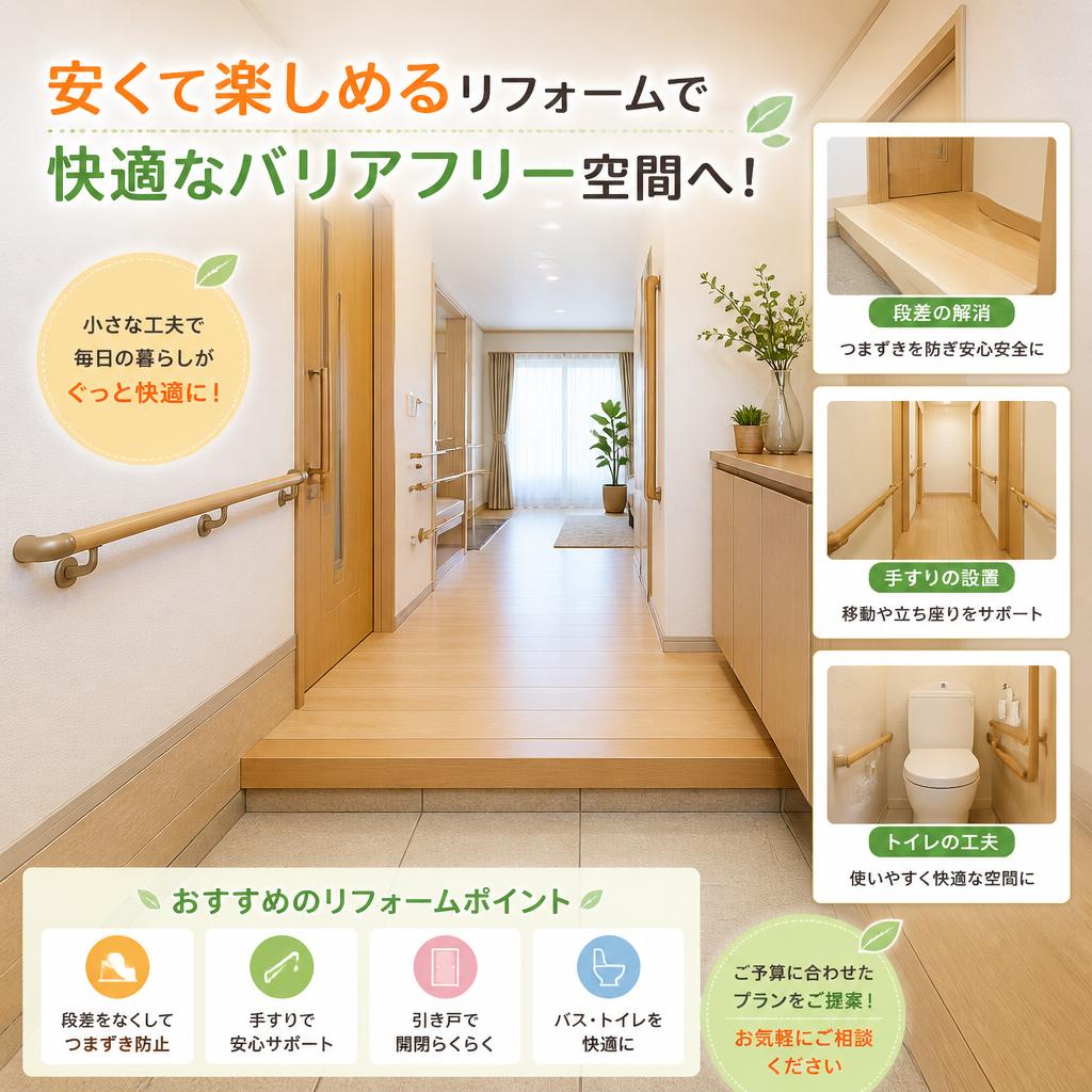 安くて楽しめるリフォームで快適なバリアフリー空間へ！